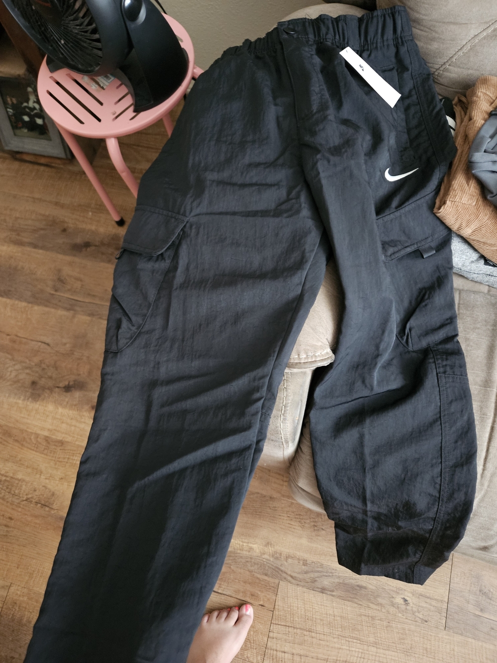 Nike Black Kids Cargo Joggers with White Swoosh